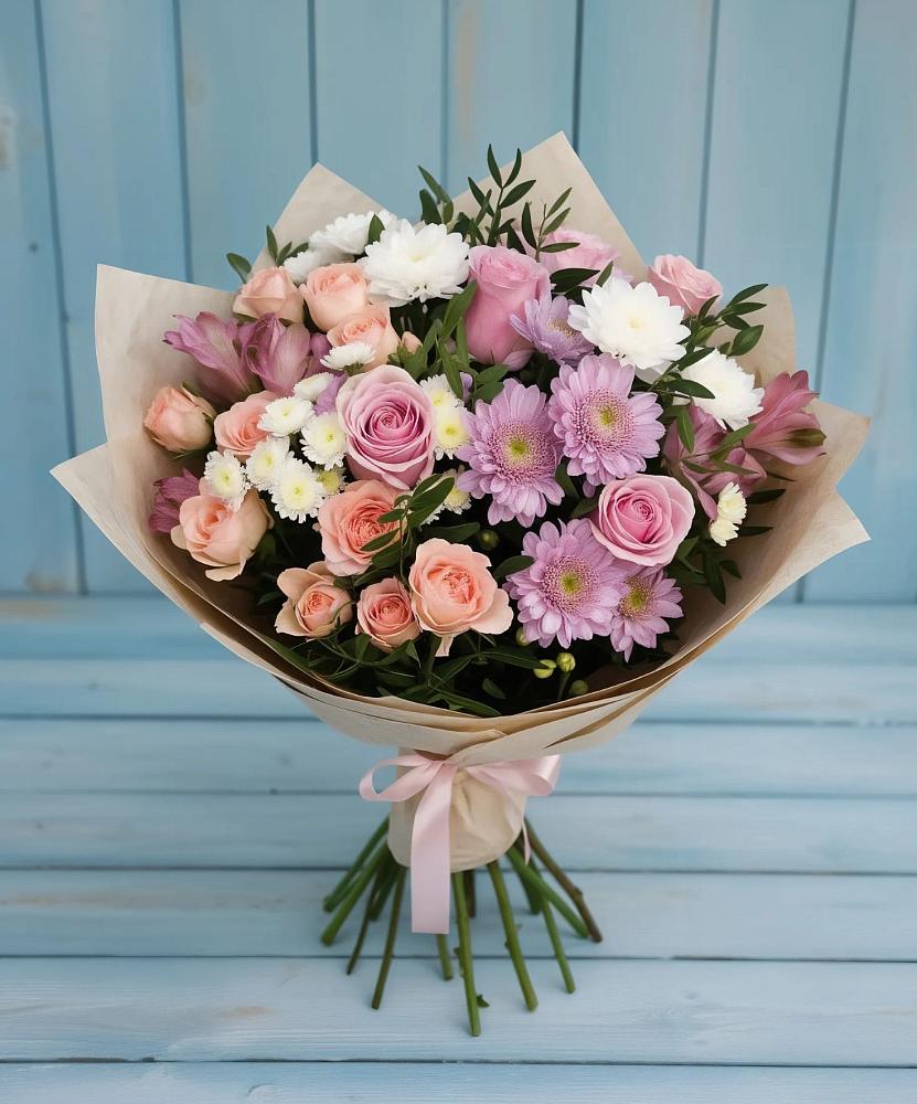 Букет цветов из: Хризантемы, Розы и Альстромерии в Таврово