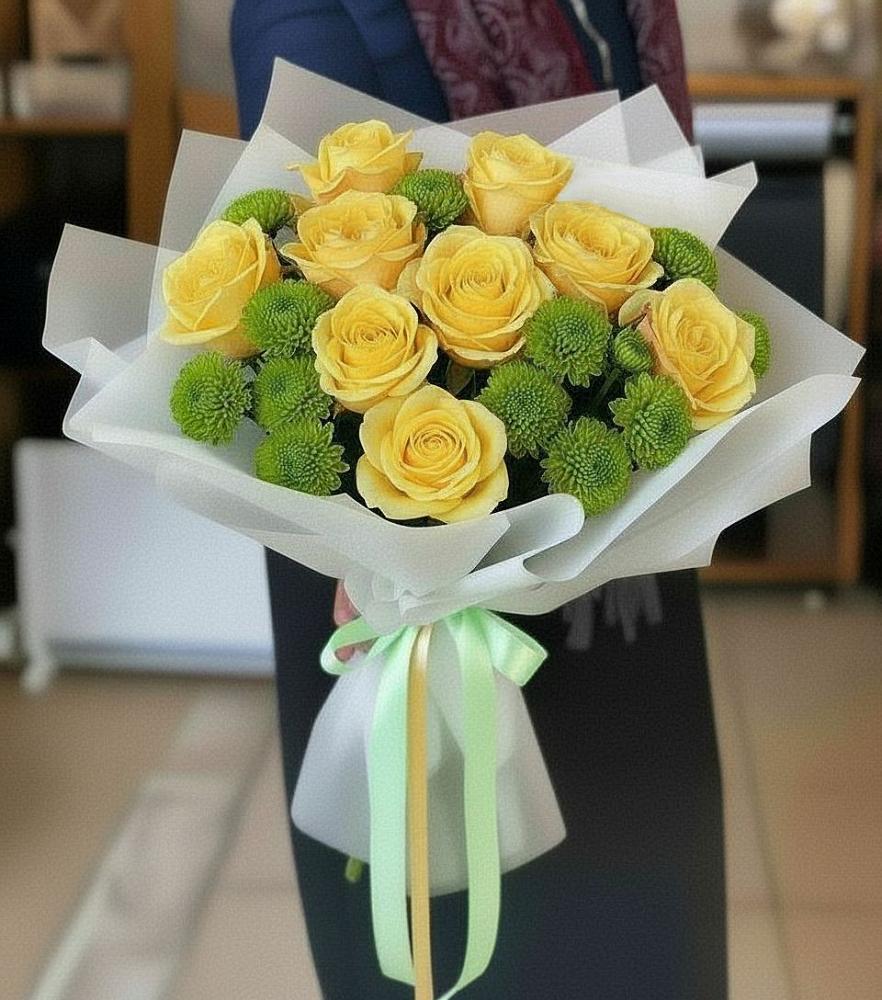 Букет цветов из: Хризантемы и Розы в Таврово