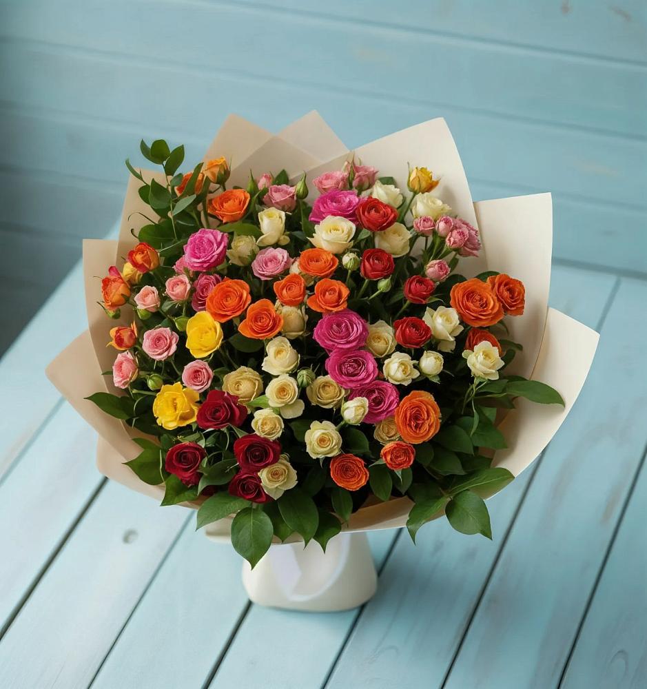 Букет Микс из разноцветных кустовых роз в Таврово