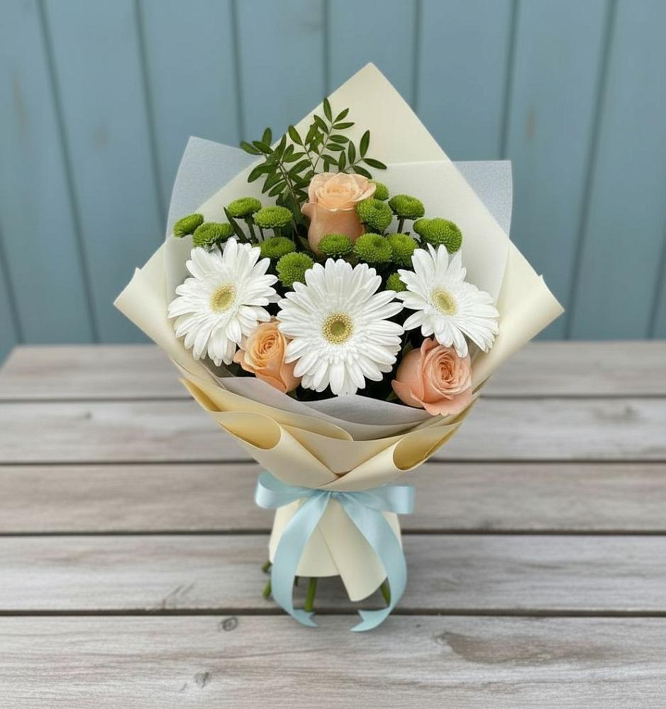 Букет цветов из: Герберы, Розы и Хризантемы в Таврово