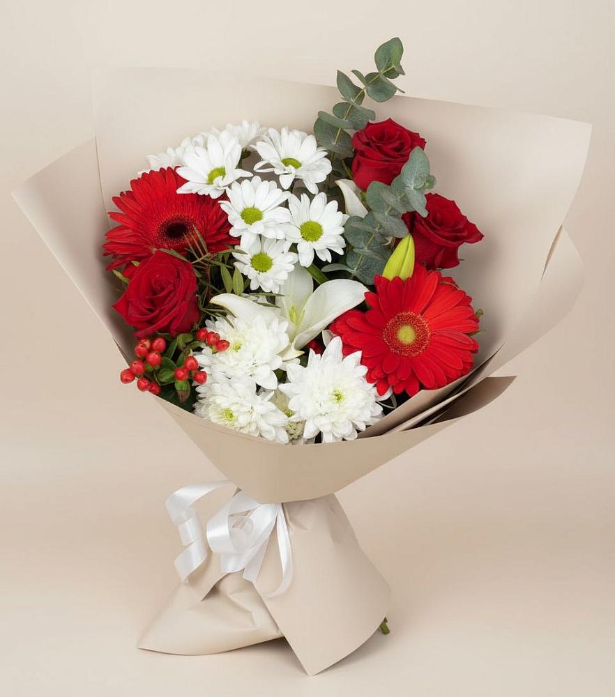 Букет цветов из: Розы, Хризантемы, Герберы и Лилии в Таврово