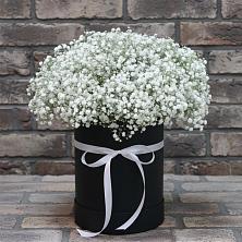 Цветочная композиция из Гипсофила в шляпной коробке в Таврово